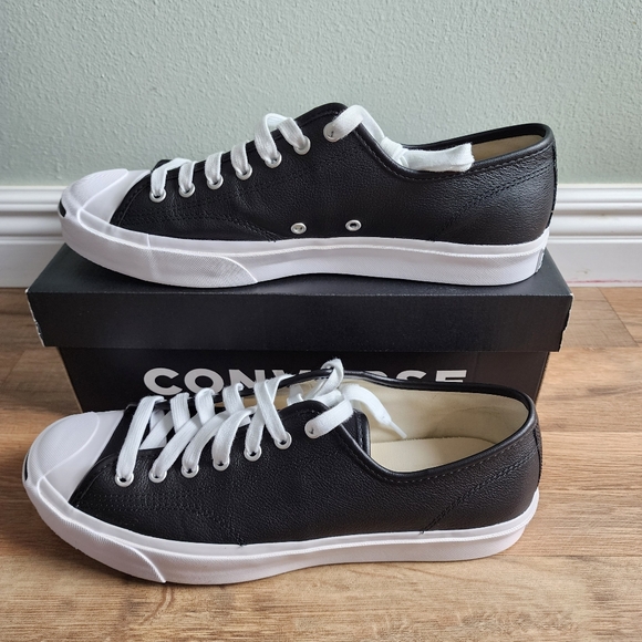 Like New Men’s Converse Jack Purcell Leather Sneakers Black/White Size 11.5 - Picture 4 of 10